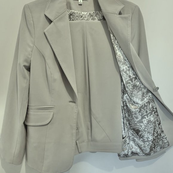 CAbi Mushroom/Gray top-stitch Suit (size 8) w/lace top (M) - favorite suit EVER! - Picture 7 of 7